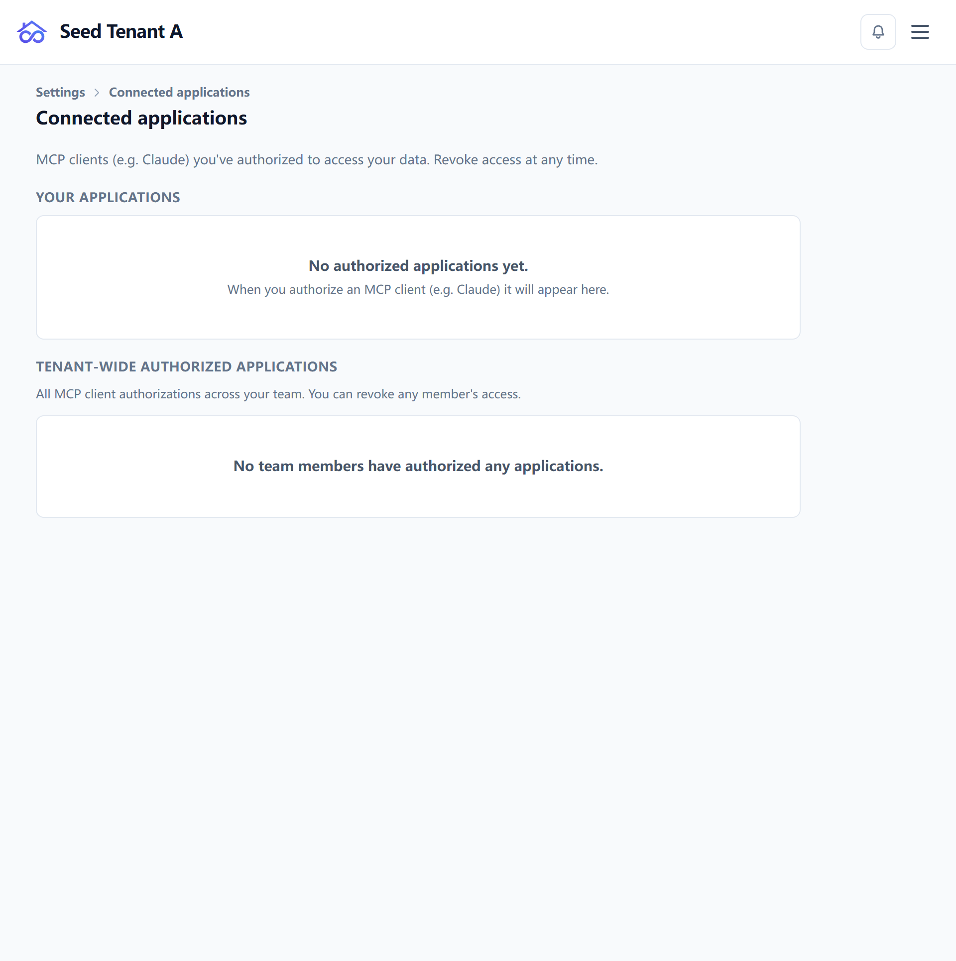 The connected apps page, with your own authorizations above and the workspace-wide list below