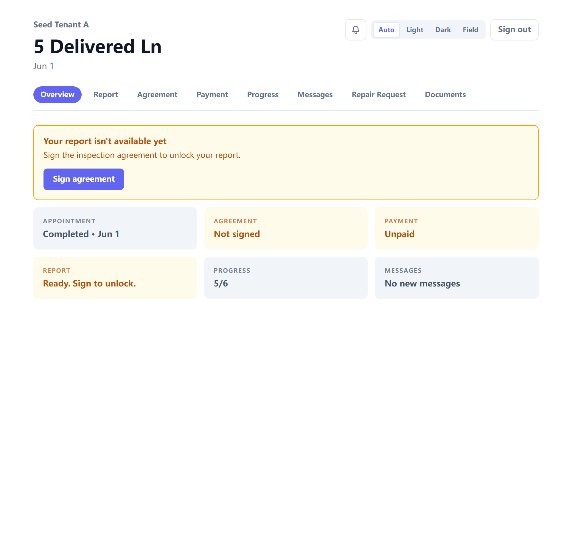 The client's portal, listing their inspections