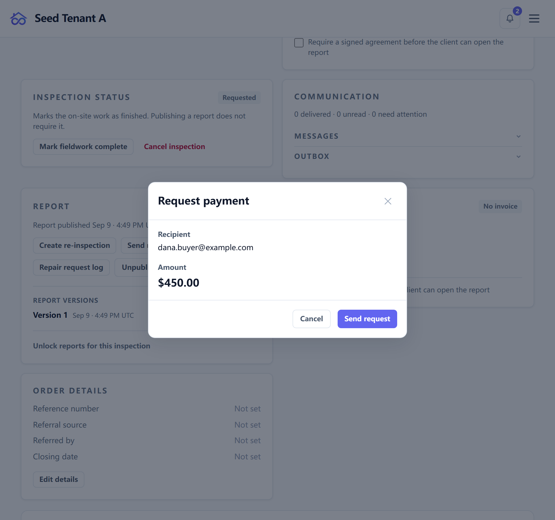 Raising an invoice from an inspection, with the service lines carried across