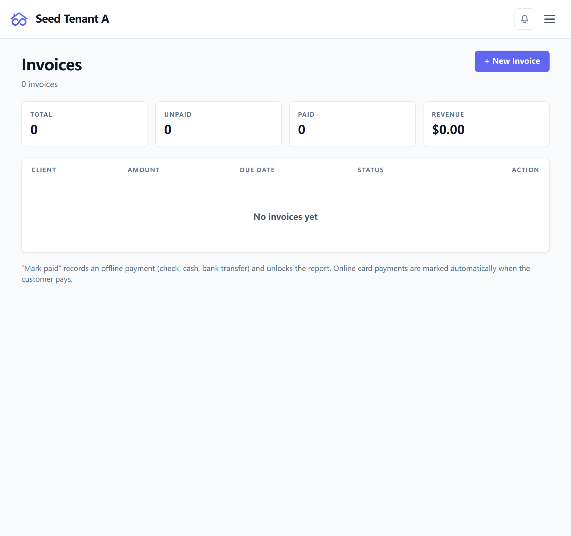 Marking an invoice paid and choosing the payment method