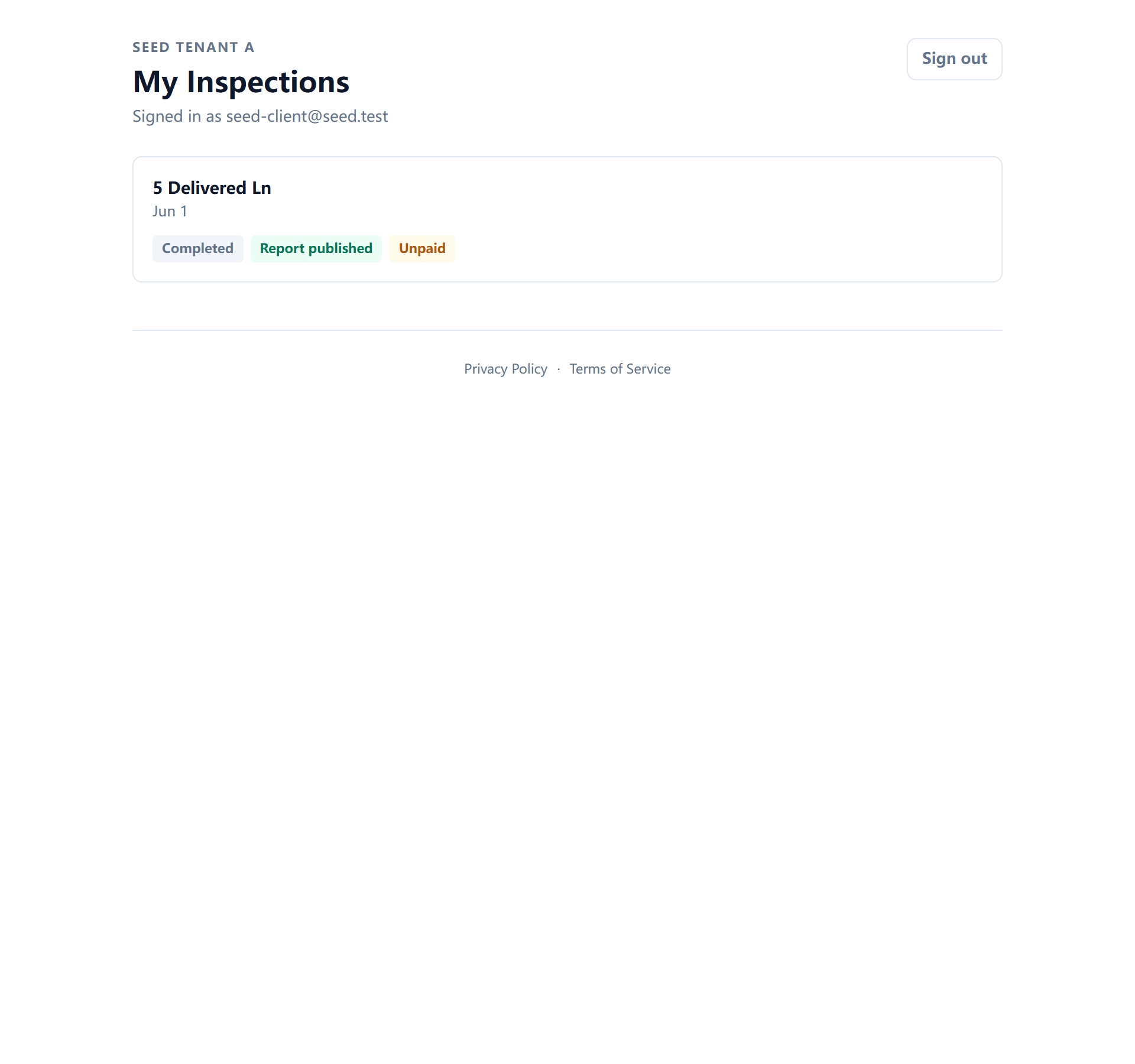 The My Inspections list inside a client portal